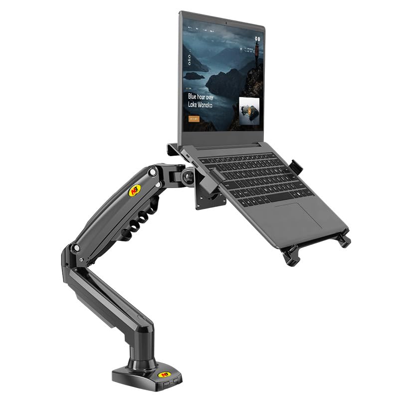 Soporte Hidráulico MORNWELL Negro con Bandeja Ajustable Ergonómica para Laptop y Monitor