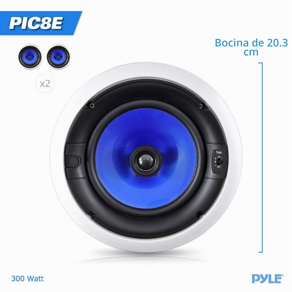 Bocinas Empotrables Pyle Blancas 8 Pulgadas 300W con Tweeter de Cúpula de Seda para Teatro en Casa