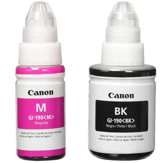 Canon Cartucho de Tinta GI-190 Magenta + GI-190 BK Lam, 2 unidad, Multicolor, Compatible con Canon