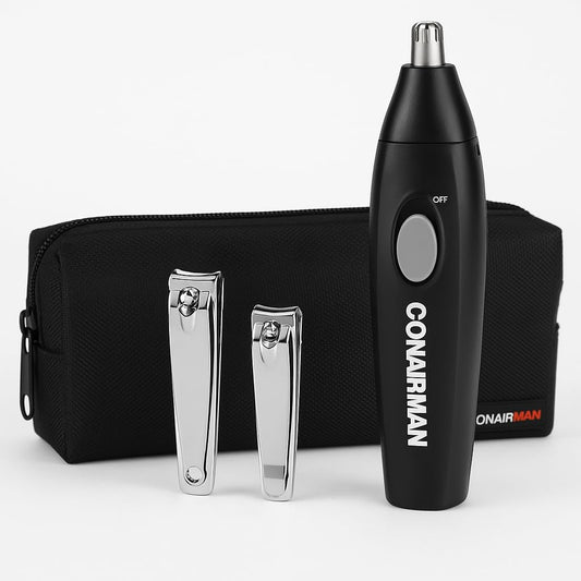 Kit de Recortadora ConairMan Negro 4 Piezas con Cortaúñas y Bolsa de Almacenamiento para Hombre