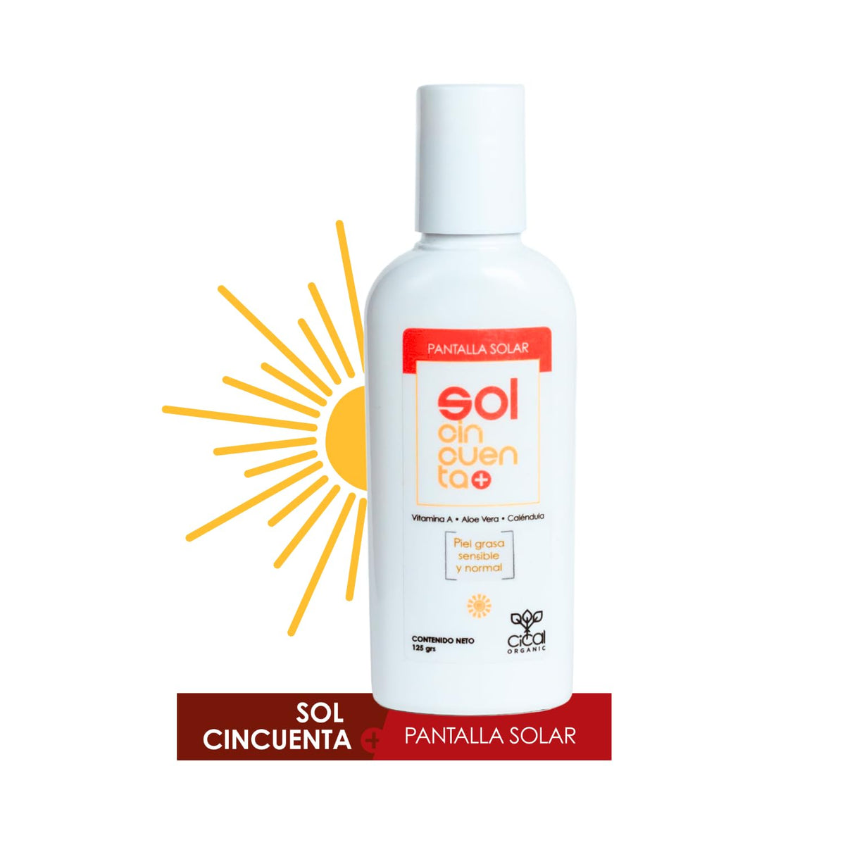 Protector Solar Cical Organic SPF 50+ con Aloe Vera y Caléndula a Prueba de Agua