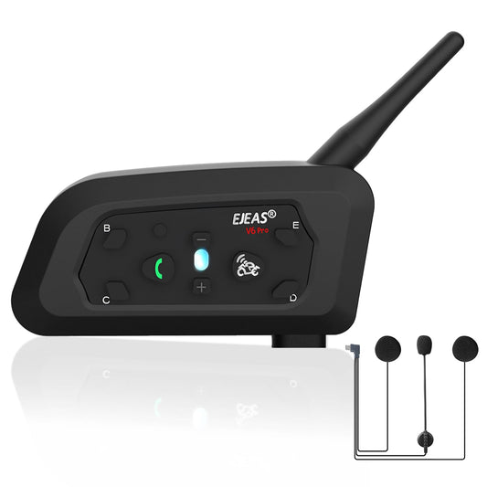 Auriculares Bluetooth EJEAS V6 Pro Negro Intercomunicador para Motocicleta para Casco de Cara Completa