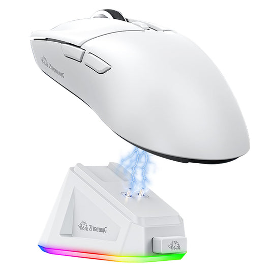 Free wolf X2 Mouse Inalámbrico con RGB Cargador, Mouse Gamer con 3 Modos de Conexión(2.4G/Type-c/BT), 24000DPI, con 7 Botones Programables para PC/Mac(Blanco)