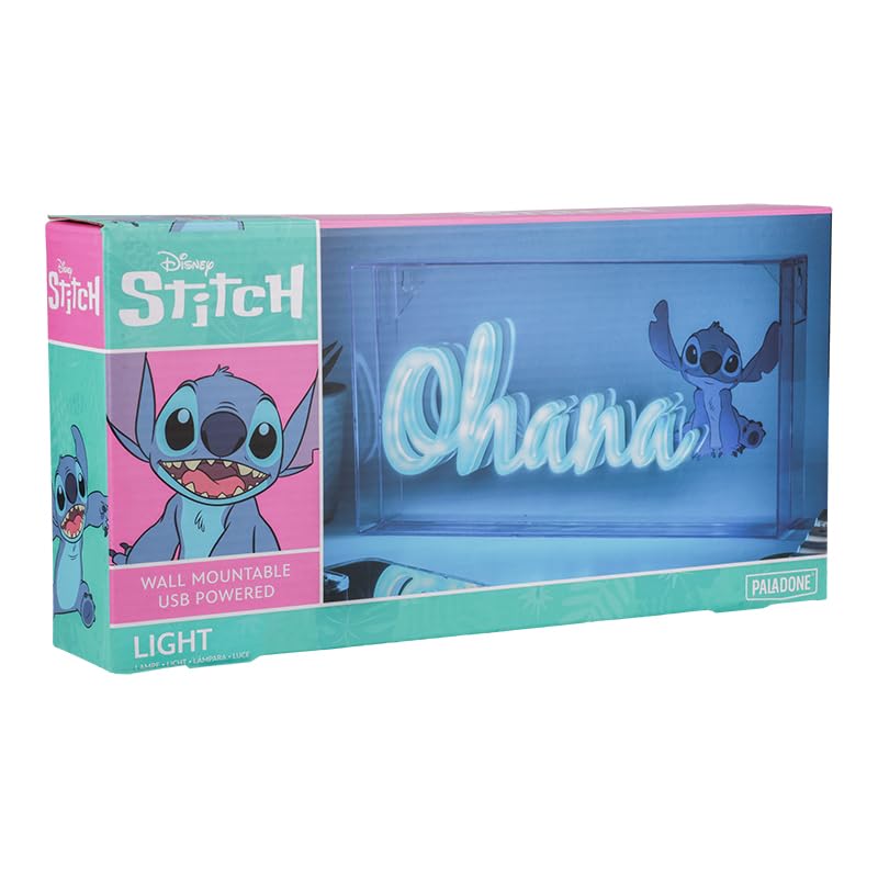 Lámpara LED Paladone Azul Stitch Ohana Oficial Disney Decoración Coleccionable 30 cm
