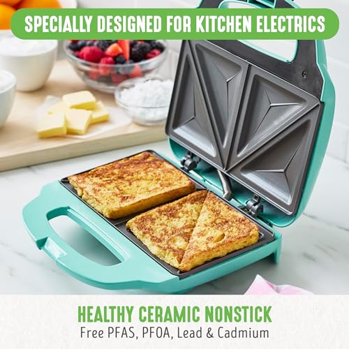 GreenLife Pro - Parrilla eléctrica Panini Press y sandwichera, placas antiadherentes de cerámica saludables, luz indicadora fácil, sin PFAS, turquesa