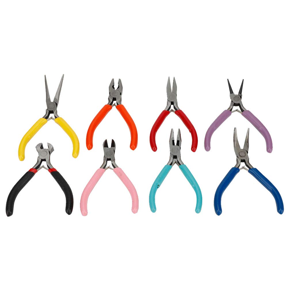 Alicates resistentes al desgaste y duraderos de punta larga/redonda/plana Alicates para joyería, juego de alicates para hacer joyas, 8 piezas/juego para uso de bricolaje en industrias