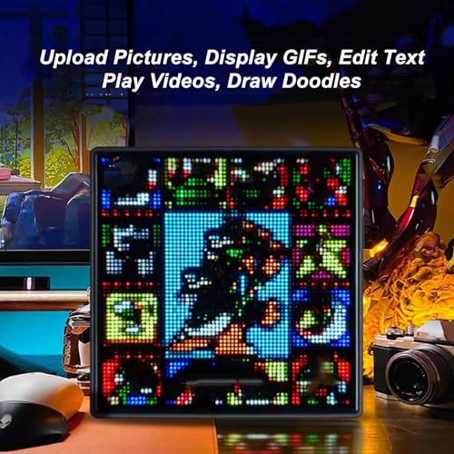 Fockety Pantalla LED Inteligente de píxeles, Marco de Fotos Digital Pixel Art con Control de aplicación para Sala de Juegos, Pantalla Pixel Art programable Compatible con imágenes, vídeos