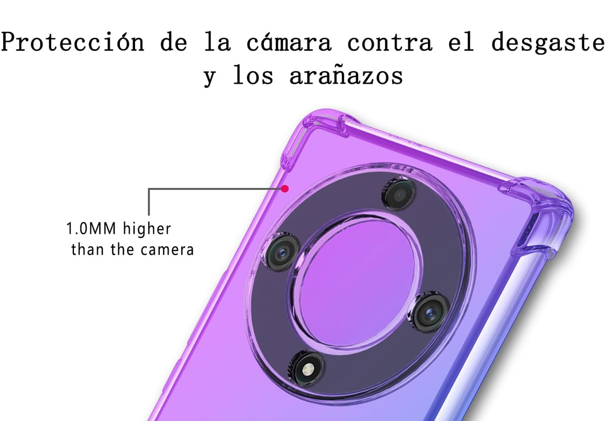 DABUNA Funda para Honor Magic 5 Lite 5G y Honor X9A Case Uso Rudo,Transparente Colores Degradados Protectora de Cámara Anticaída Carcasa Bumper(Púrpura Azul)