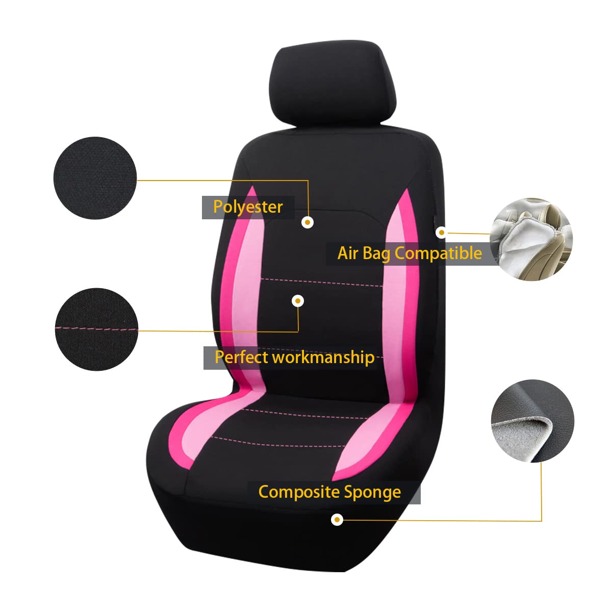 Flying Banner Fundas de Asiento de Coche para Asientos Delanteros y Traseros de poliéster, fáciles instalaciones, Banco Trasero Dividido, (Juego Completo, Respaldo bajo, Negro Rosa de Doble Tono)