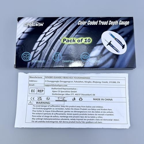 Medidor de Profundidad de Neumático Godeson 88702 con Código de Color Inteligente Paquete de 10