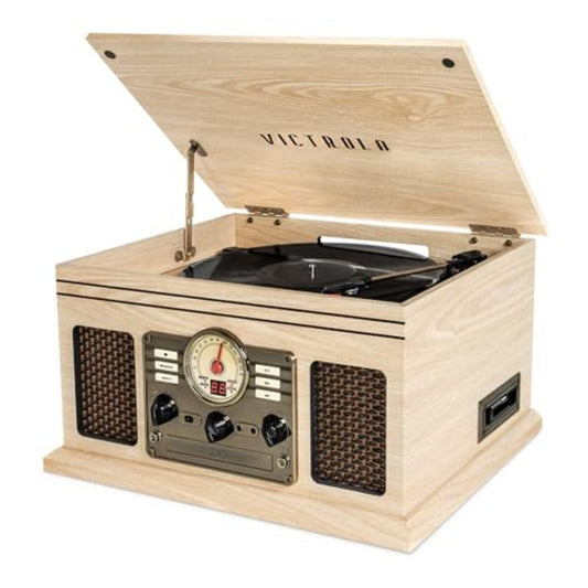 Tocadiscos Nostalgic Victrola Natural con Bluetooth y Centro Multimedia