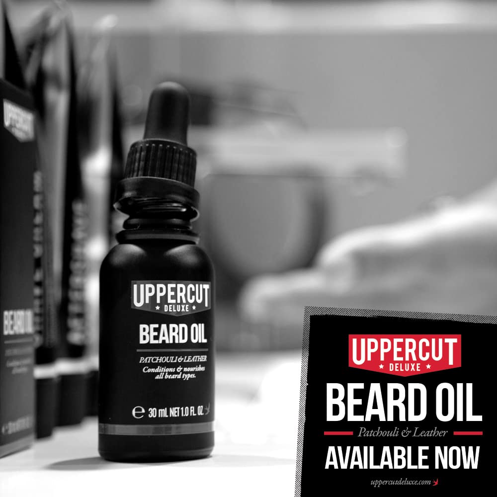 Uppercut Deluxe aceite acondicionador para barba, pachulí y aroma de piel, 1 onzas líquidas