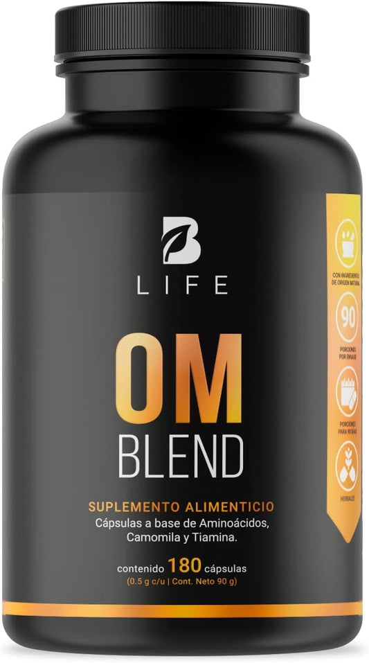 Gaba, Camomila, L-Tirosina, L-Teanina y Vitamina B1. 180 Cápsulas 500 mg. Ingredientes naturales. Om Blend B Life