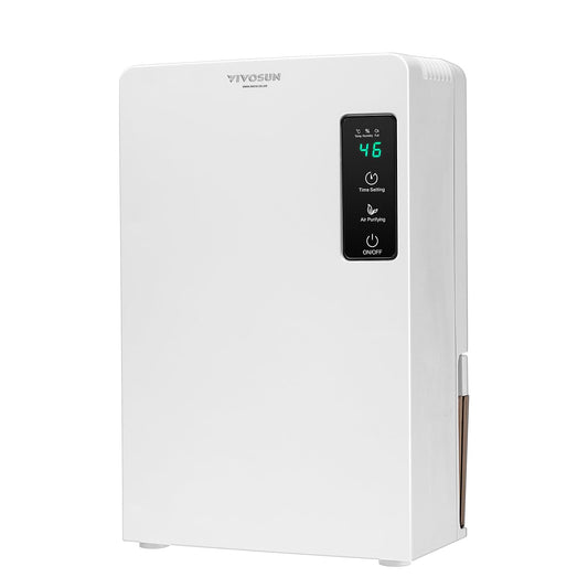 Deshumidificador Eléctrico VIVOSUN Blanco Ultra Silencioso con Temporizador y Tanque 2200 ml para Sótano o Armarios