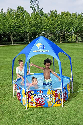 Bestway - Piscina con Marco Profesional de Acero con protección Solar en el Techo, sin Bomba de diámetro, 183 x 51 cm, diseño subacuático Redondo