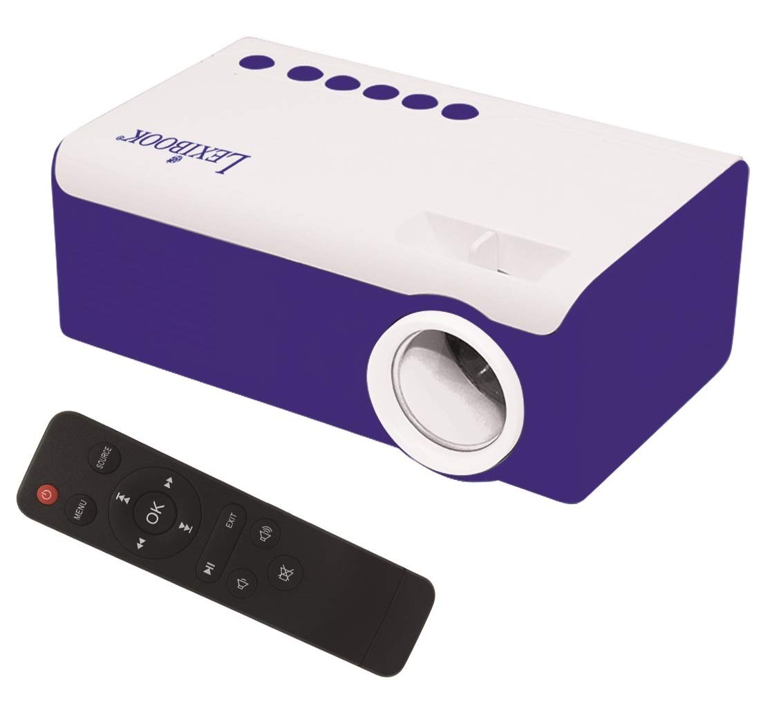 Lexibook Mini proyector de Video HD, Home Cinema, Altavoz Incorporado, Control Remoto Incluido, conectividad HDMI/USB/AV/Micro SD, Azul/Blanco, PRJ150