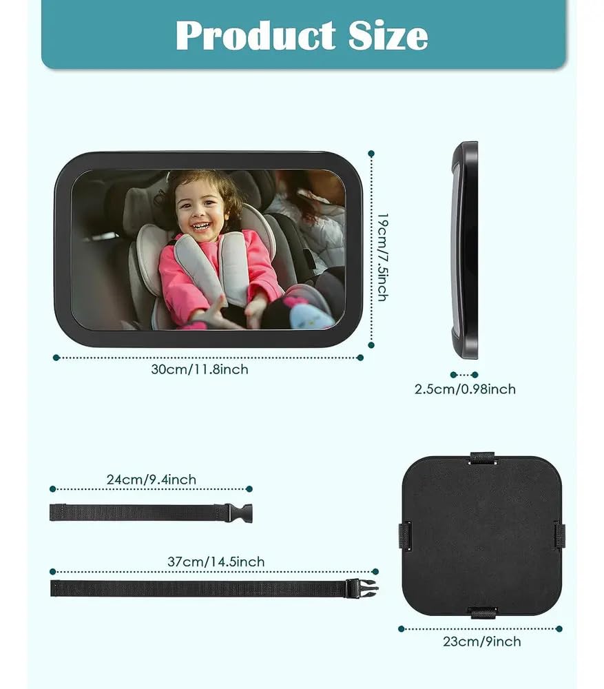 Espejo Retrovisor de Bebé para Auto, Rotación de 360 Grados Espejo de Observación para Bebés, Espejo Asiento Coche Bebe, Panorama claro, Correas Elásticas Ajustables