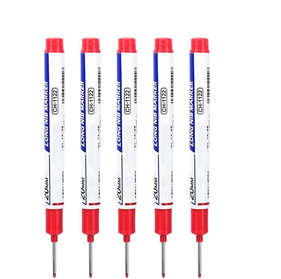 Marcador de Agujeros Profundos de 20 mm con Punta Larga, Tinta Permanente e Impermeable, Herramienta de Marcado para Carpintería y Baño (Rojo)