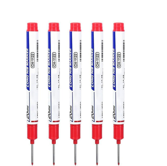 Marcador de Agujeros Profundos de 20 mm con Punta Larga, Tinta Permanente e Impermeable, Herramienta de Marcado para Carpintería y Baño (Rojo)