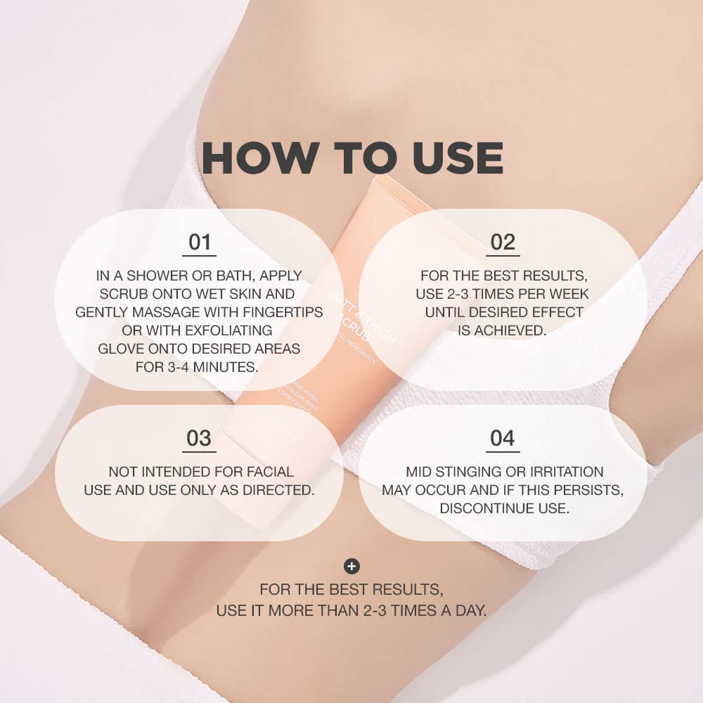 Lavado exfoliante de glúteos y muslos | Exfoliante para glúteos para acné, celulitis, cabello encarnado, bikini y bulto de maquinilla de afeitar | Exfoliante calmante y calmante para pieles sensibles y propensas al acné | Formulado con extracto de romero,