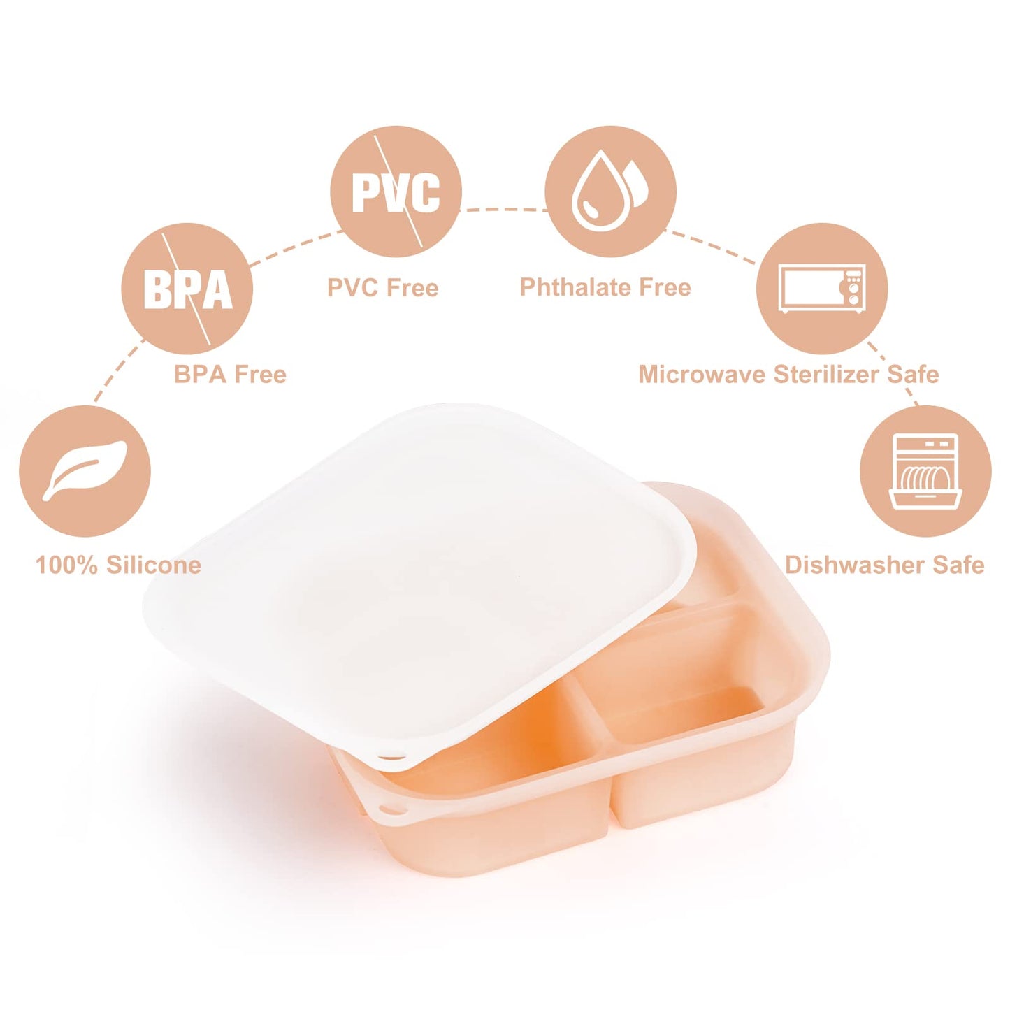 haakaa Bandeja de silicona para alimentos para bebés, 4 meses + bebé, Molde de comida casera para bebés, Bandeja congeladora de alimentos frescos para bebés, Bandeja para cubitos de hielo