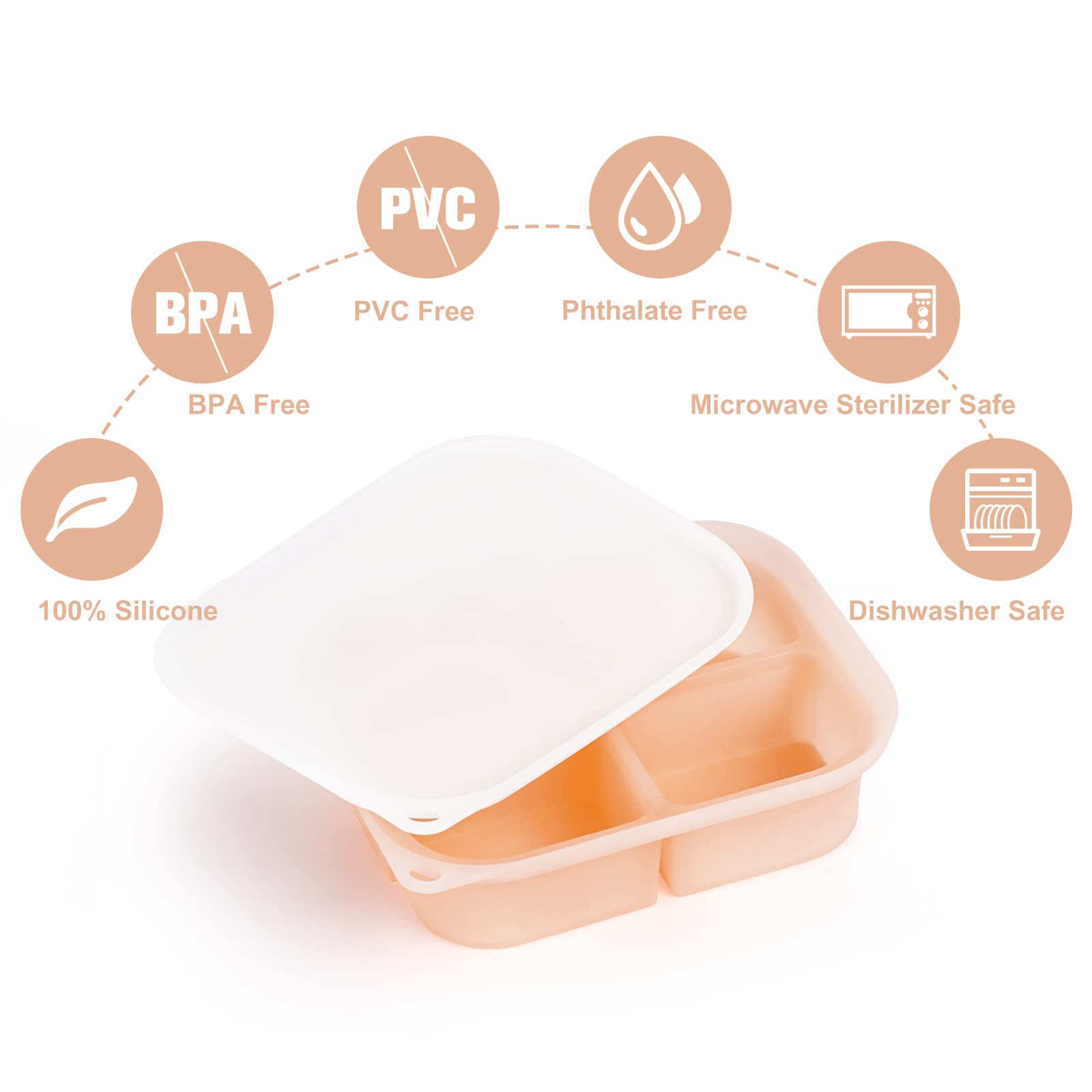 haakaa Bandeja de silicona para alimentos para bebés, 4 meses + bebé, Molde de comida casera para bebés, Bandeja congeladora de alimentos frescos para bebés, Bandeja para cubitos de hielo