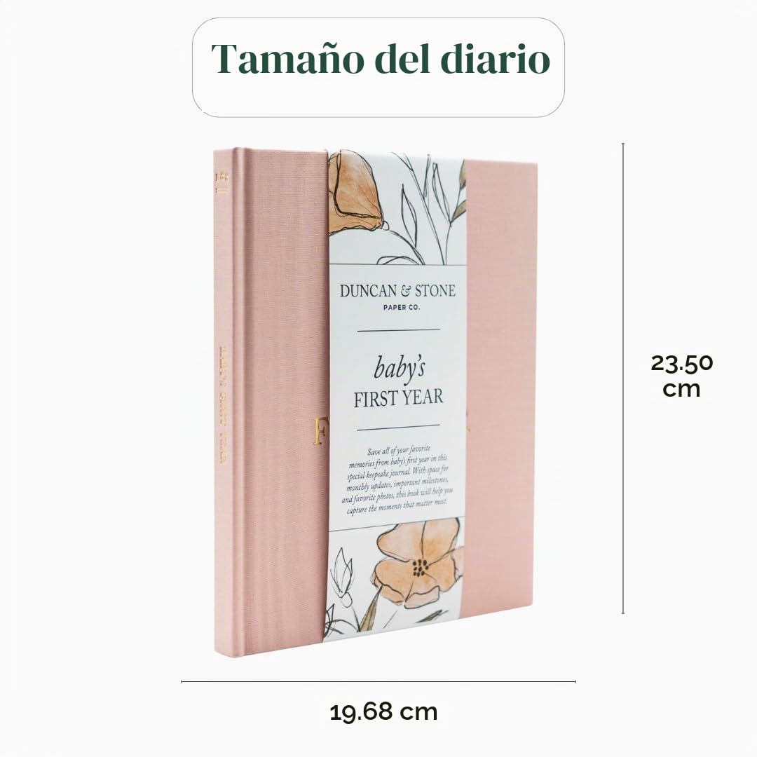 Libro de Bebé Duncan & Stone rosa polvorienta de Lino para Memoria de Primer Año