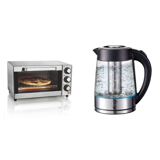 Hamilton Beach 31401 Horno Tostador Eléctrico de 4 Rebanadas (12 Litros), Acero Inoxidable + MASTERCHEF by Hukën | Tetera Eléctrica con Infusor Removible | Tetera de Acero