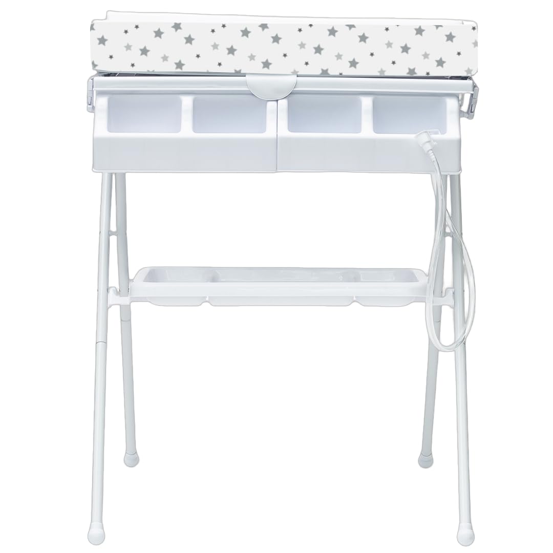 BAMBINETO Bañera alta para bebé BATH con Colchón Cambiador y Base de tijera. ESTRELLAS GRIS