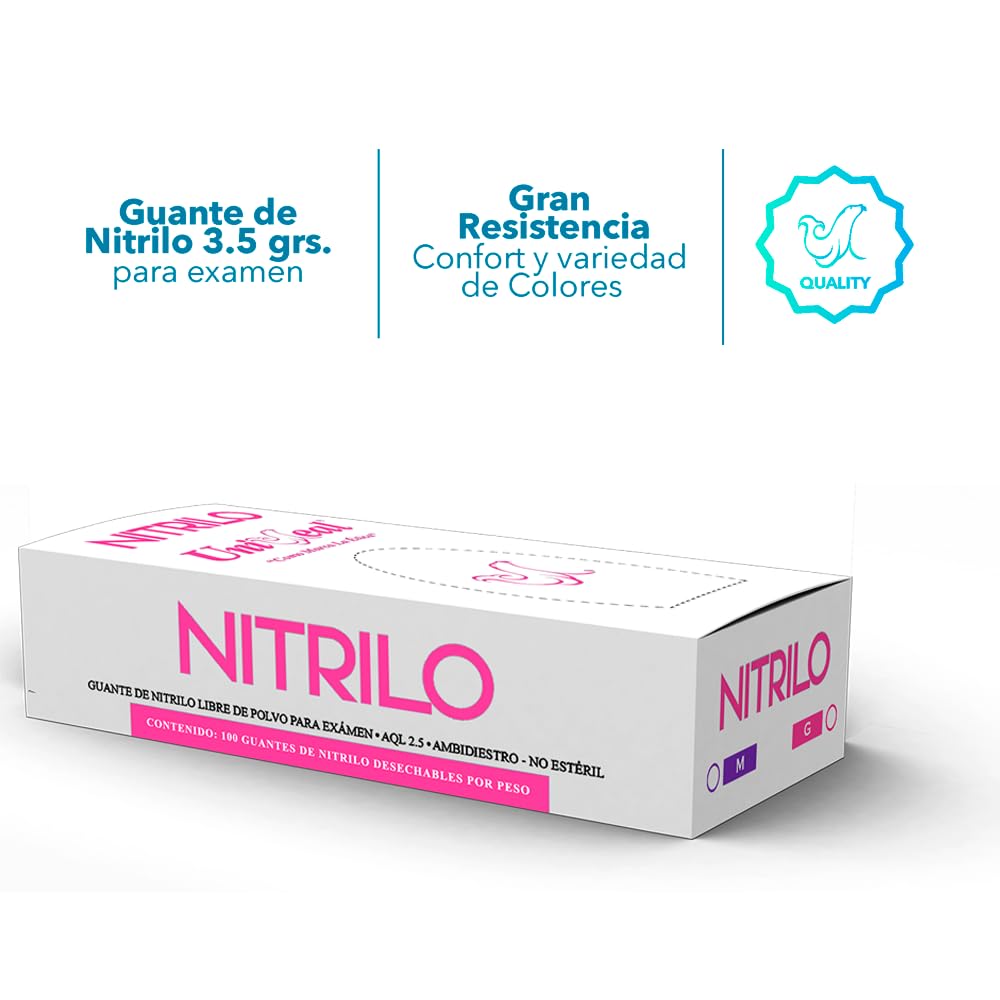 Guantes de Nitrilo Rosa Fuerte, Talla Chica, Caja 100 Unidades, Sin Polvo, Ambidiestros (Mediano)