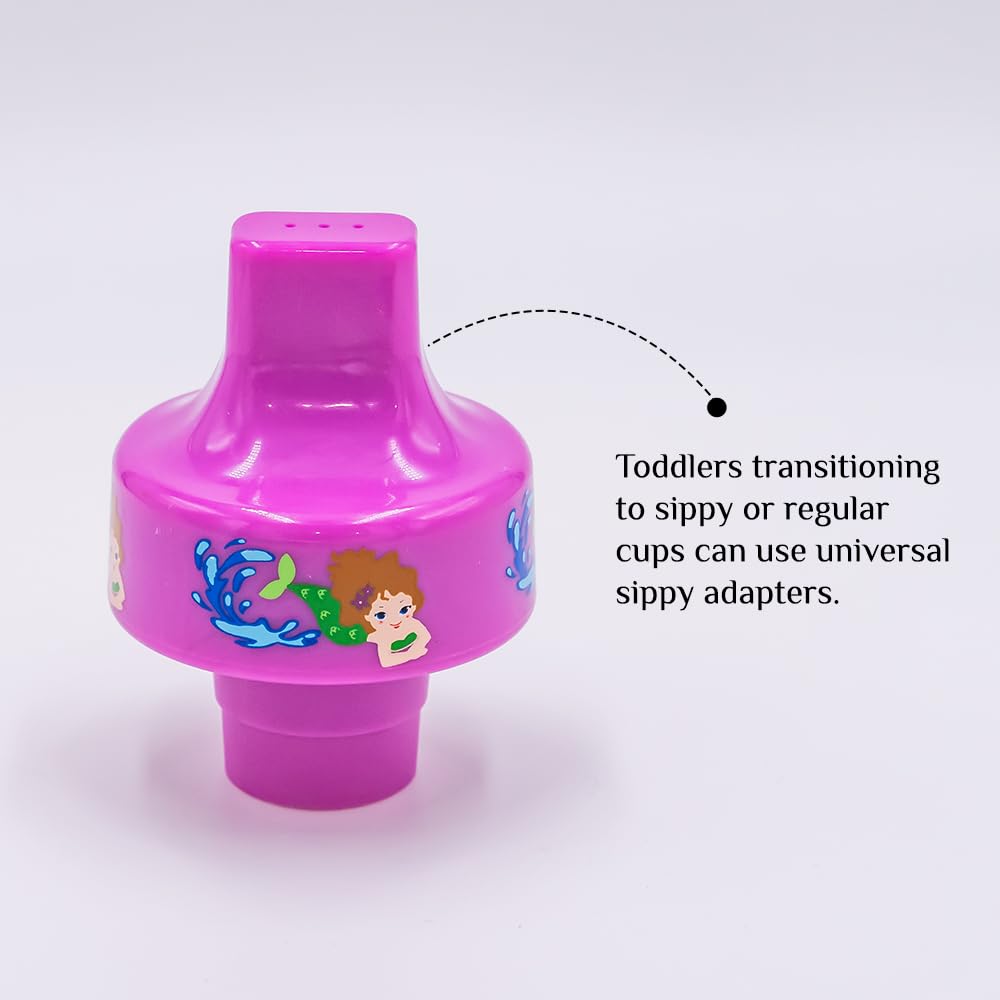 Refresh-a-Baby Adaptador universal para boquilla superior de botella: reutilizable, convierte cualquier botella en un sorbete a prueba de derrames, perfecto para viajar - Paquete de 2 (Mermaid)