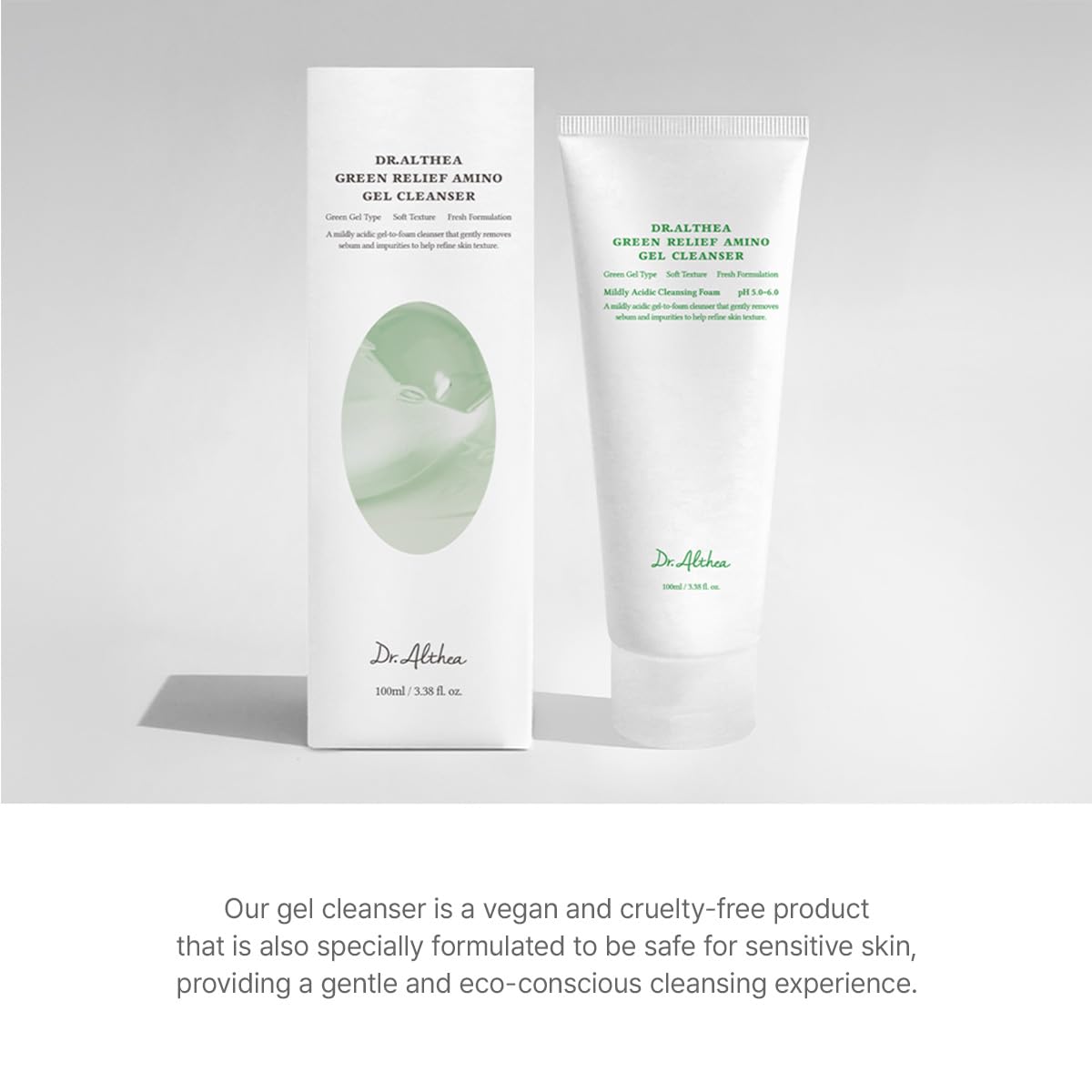 Dr.Althea Green Relief Amino Gel Cleanser | Lightweight & Hydrating Makeup Remover | Daily Face Wash with Hyaluronic Acid | Korean Vegan Skincare for All Skin Types | 3.38 Fl Oz