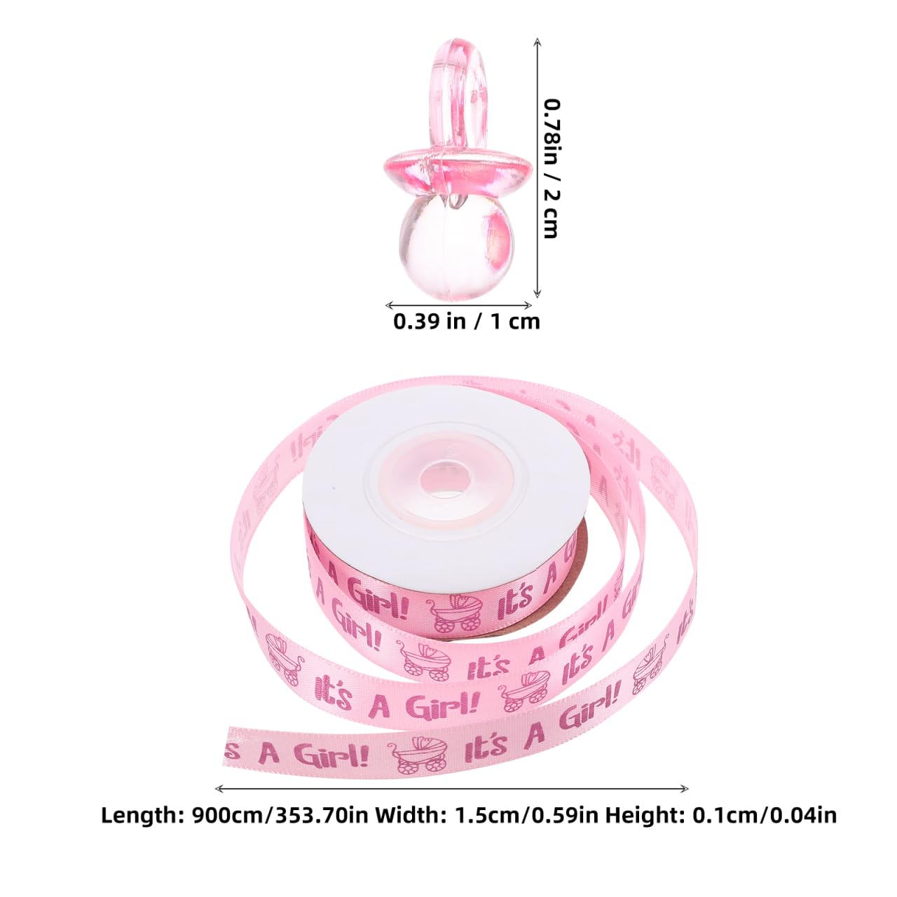 Mini Chupetes Acrílicos Rosa Con Listón para Baby Shower