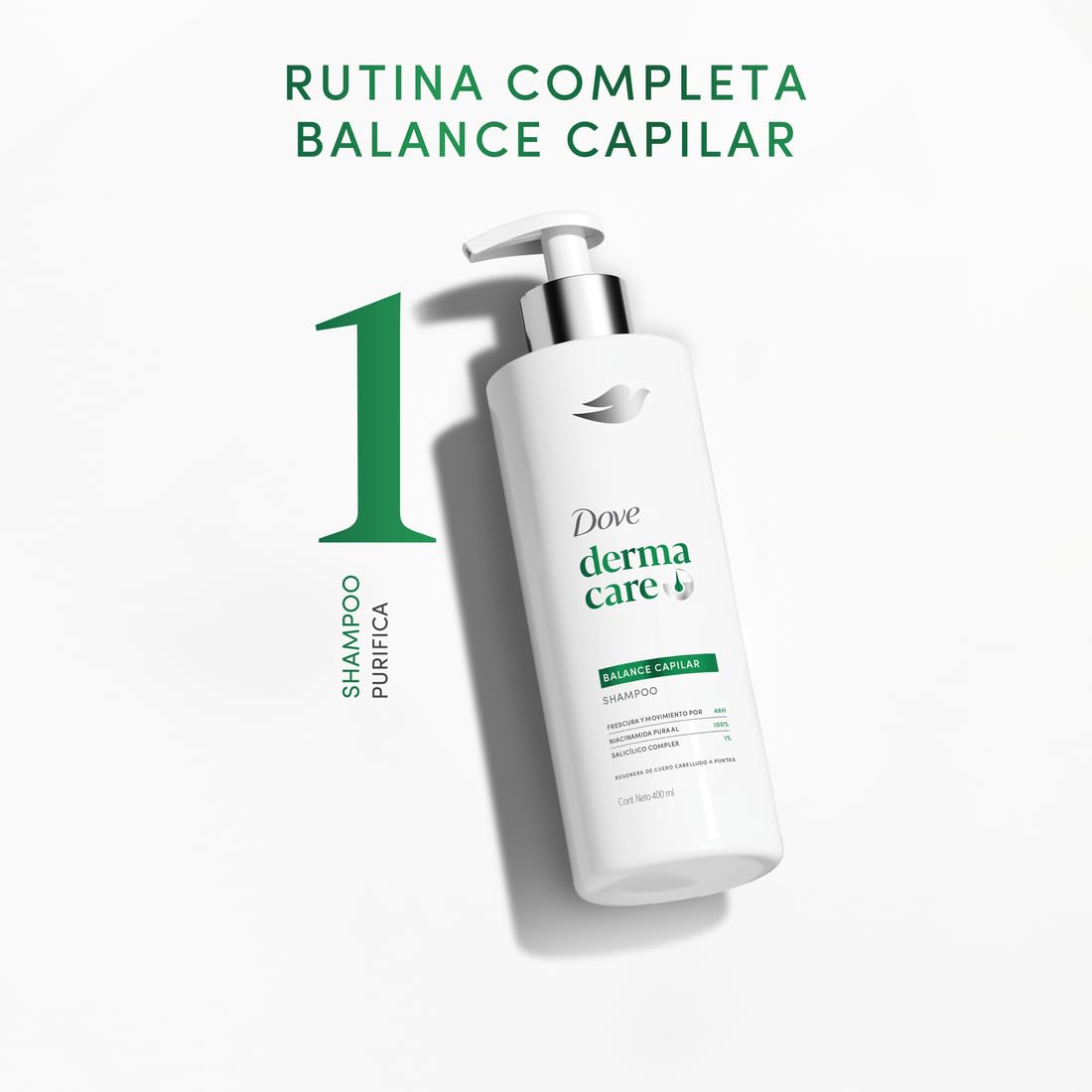 DOVE Shampoo Derma Care Balance Capilar, Frescura y Movimiento por 48h. Cabello Graso. Regenera de Cuero Cabelludo a Puntas. Desarrollado con Dermatólogos, 675 mL