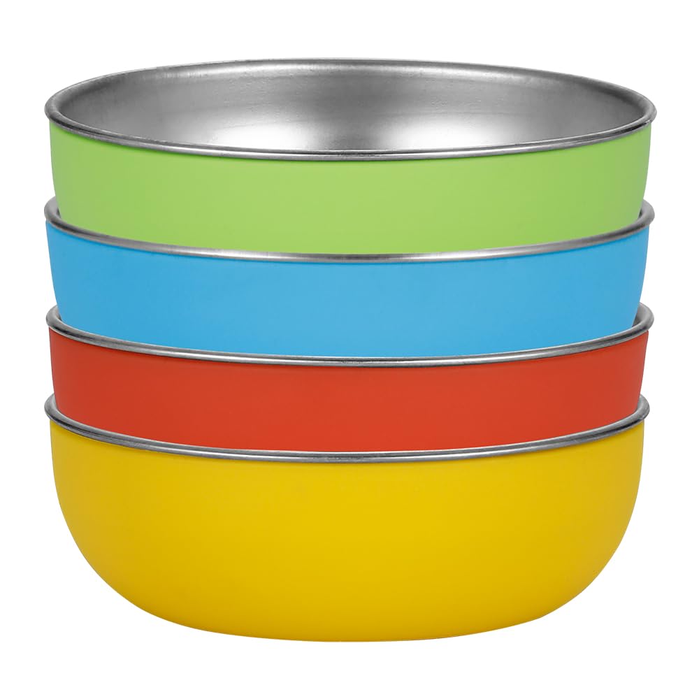 WeeMoose Premium 304 Stainless Steel Baby Bowls with Removable Silicone Shell | Set of 4 Bowls | Toddler Food Bowls Snack Container