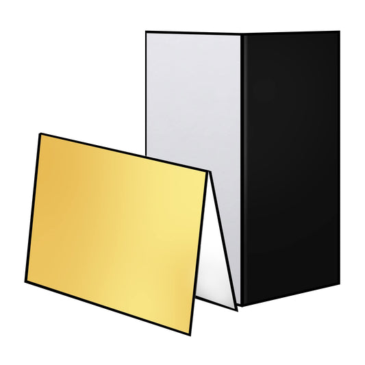 Meking - Reflector de luz 3 en 1 de cartón para fotografía, diseño de estudio de fotografía plegable de 17 x 12 pulgadas, color dorado, plateado y negro, blanco, paquete de 2