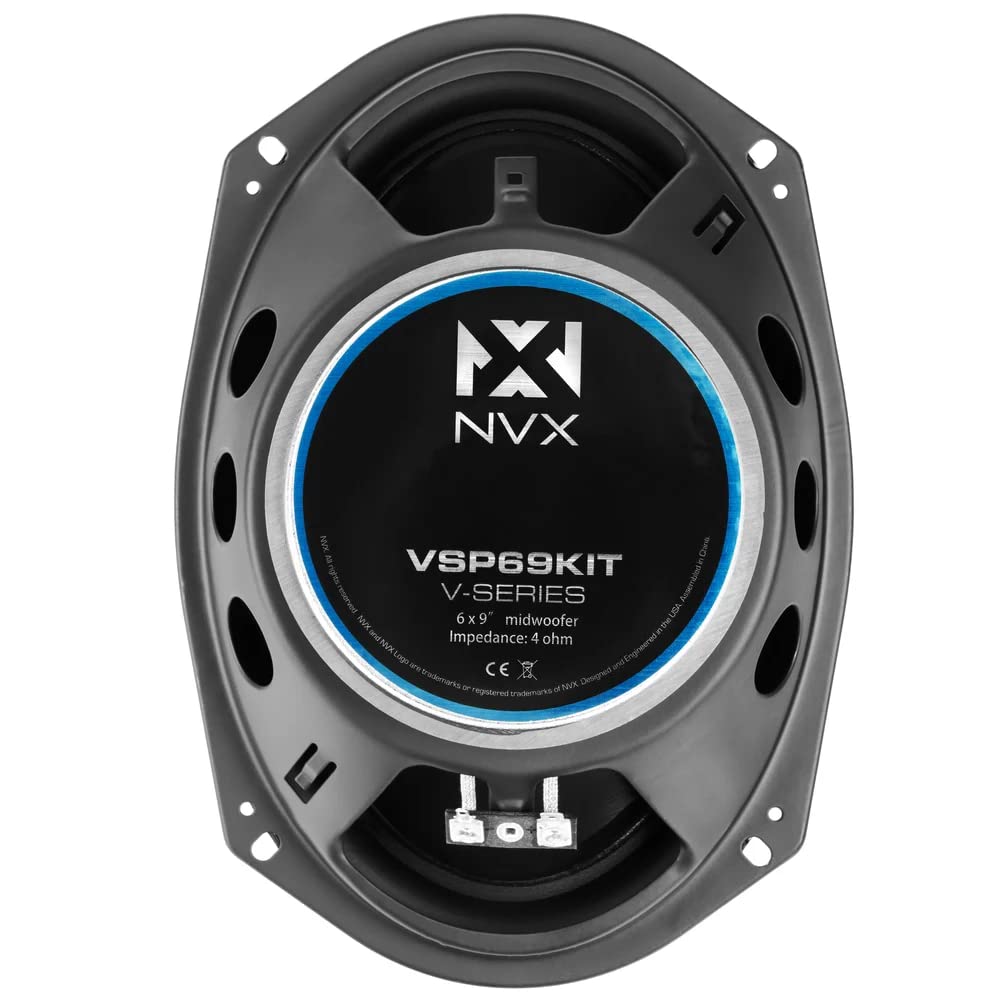 NVX® VSP69KIT Bocinas de coche premium de 6x9, 900W máx, 300W RMS, sistema de 2 vías con componente con tweeters de cúpula de seda de 1 pulgada y cruces pasivos, fáciles de instalar en autos/camiones