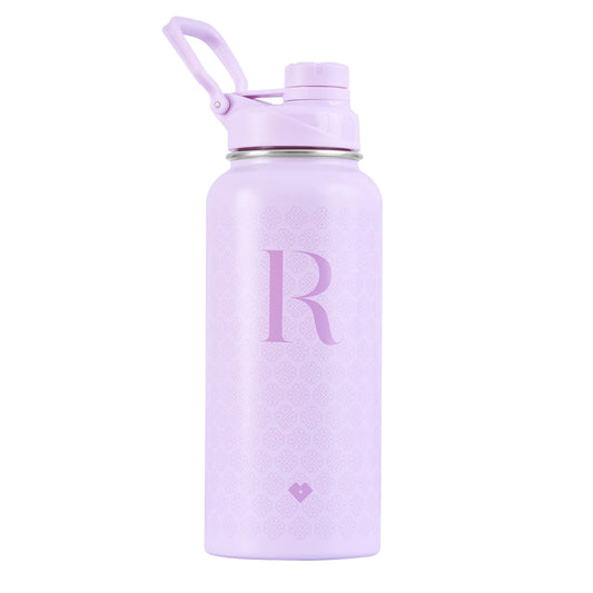 LuckyLy Termo de Acero Inoxidable con Iniciales 1 Litro, Doble Aislamiento Térmico y Tapa Hermética Antigoteo, Botella de Agua Motivacional ideal como Regalos para Mujer y Mamá – Modelo Terry, Letra R