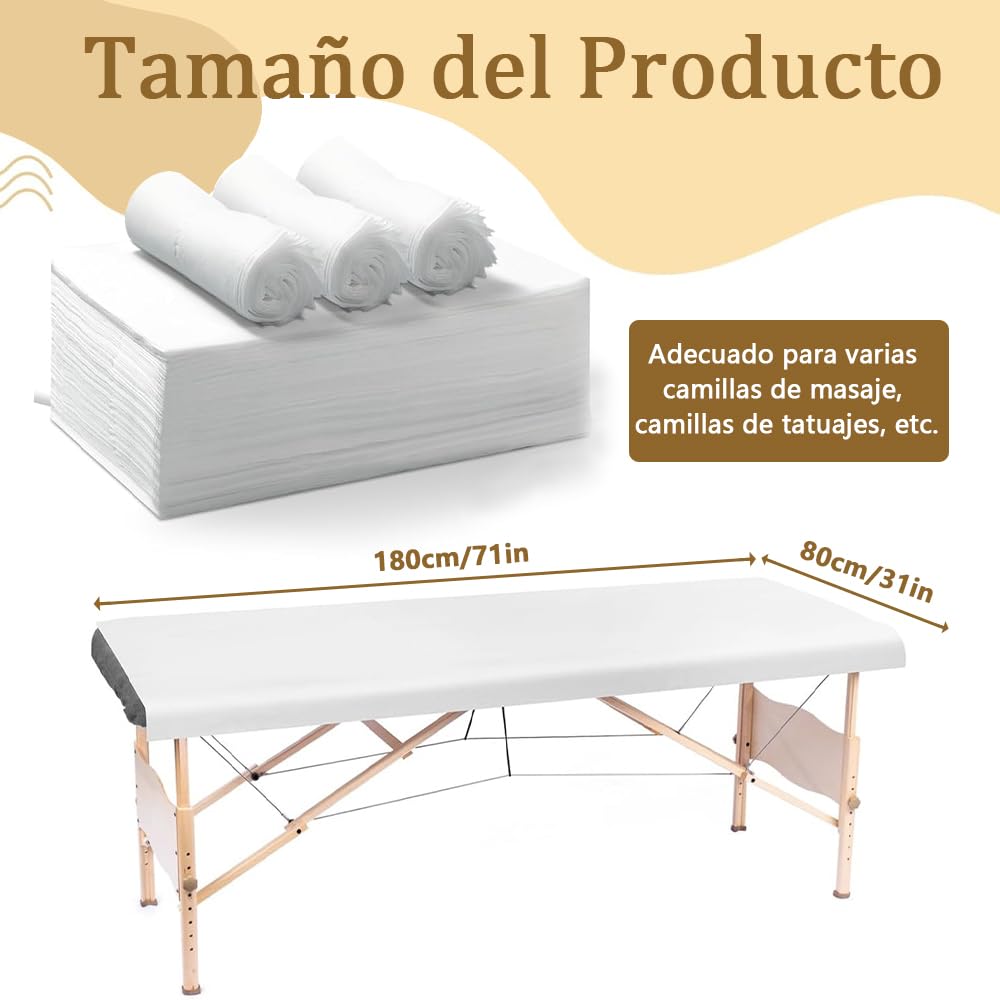 BILIBON 100 Hojas Sábanas Desechables de Masaje, Sábanas para Camilla de Masaje Profesionales, 80x180 cm, Material No Tejido Transpirable, Suave y Cómodo, Aptas para SPA, Salones de Belleza, Hoteles