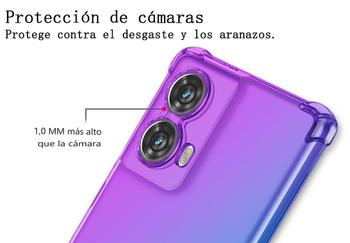 DABUNA Funda para Motorora Moto G85 5G Case Uso Rudo,Transparente Colores Degradados Protectora de Cámara Anticaída Carcasa Bumper(Púrpura Azul)