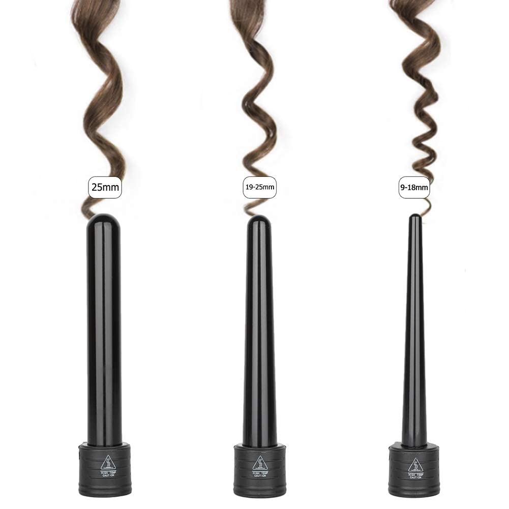 Rizador de Cabello, 3 en 1 Pinzas Rizadoras con Guantes, Rizador de Pelo de Cerámica Ajustable con Peines y Clips Juego de varillas de rizador de pelo con LED de Temperatura Ajustable para Cabello Largo y Corto Herramientas de Peinado