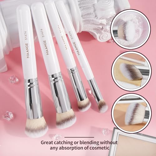 MAANGE Set de Brochas de Maquillaje 4 Piezas Brochas de Maquillaje Profesional Brocha para Base de Maquillaje con Caja de Regalo(Blanco)