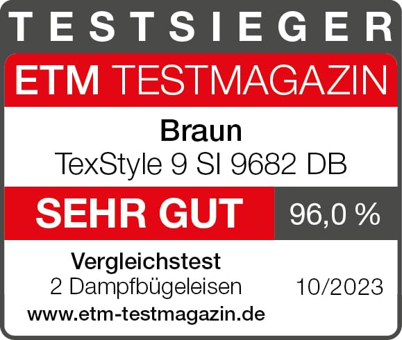 Braun TexStyle 9 SI9682 DB Ferro a vapore con tecnologia FreeGlide 3D, vapore verticale, funzione anti-goccia, funzione autopulente, apertura 330 ml, 260 g/min, 3200 W, blu scuroF