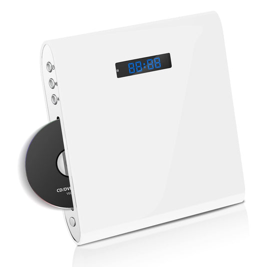 Famishow, reproductor de DVD gratuito para TV de todas las regiones con salida AV/HDMI y entrada USB, reproductor de DVD HD 1080P con cable HDMI, control remoto y cable AV, montaje en pared (blanco)