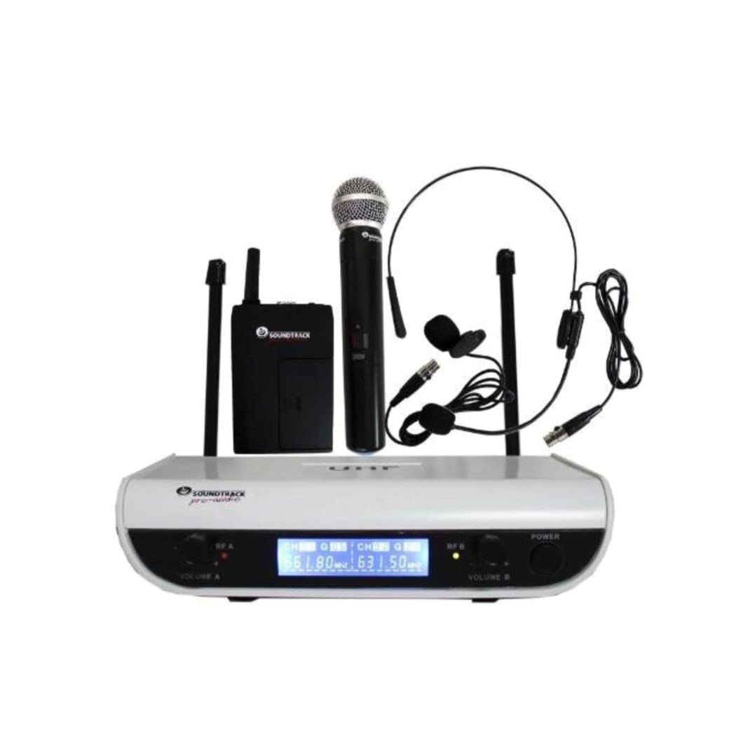 Micrófono Inalámbrico SOUNDTRACK UHF 2 Canales con Maletín y Receptor de Plástico