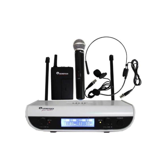Micrófono Inalámbrico SOUNDTRACK UHF 2 Canales con Maletín y Receptor de Plástico