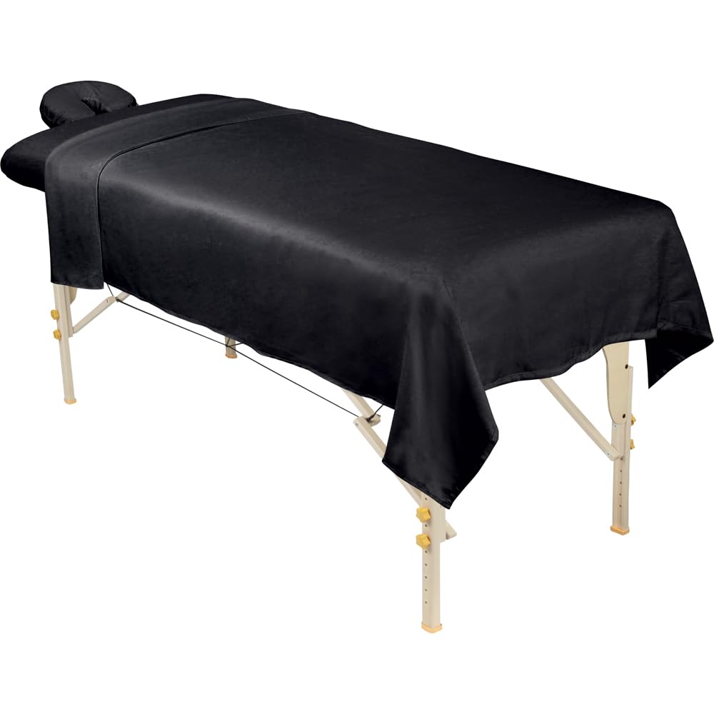 ForPro Juego de sábanas de Masaje de Franela Premium de 3 Piezas para mesas de Masaje, Incluye sábana encimera, sábana Bajera y Funda Ajustable para reposabrazos, Color Negro