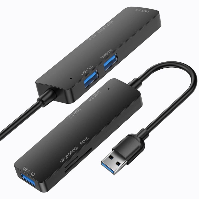 Hub USB 3.0 MORNWELL Negro 5 en 1 Portátil Compatible con Macbook, PC y Consolas