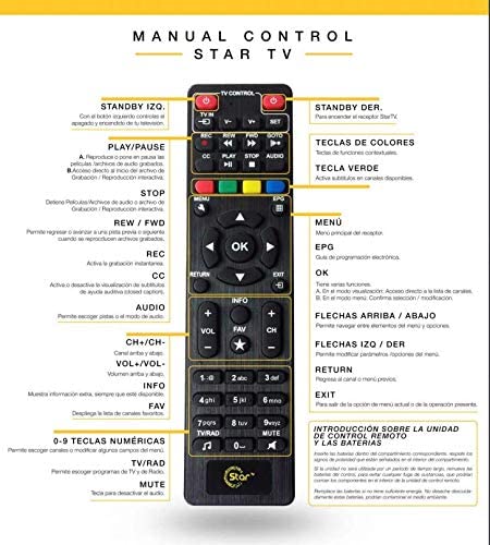 LIDERT Control Remoto para Star TV decodificador