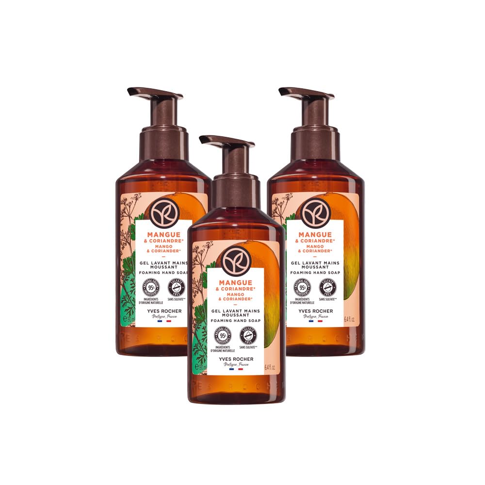 YVES ROCHER - Set Jabón de Manos Líquido Mango, Hidratante, Sin Sulfatos, Fórmula Vegana, Incluye 3 piezas 190 ml c/u